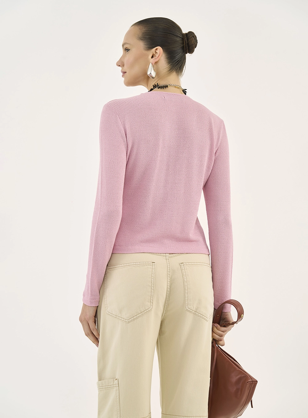 Cardigan Canelado Western Pink Rosa