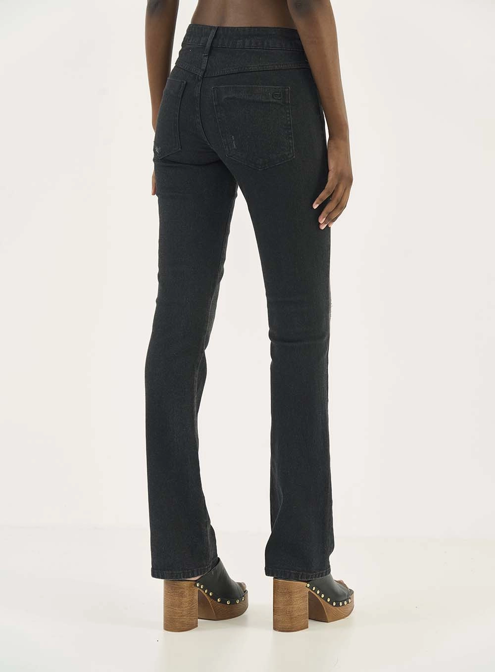 Calça Jeans Reta  Nova York Com Detalhe Puído Indigo Preto