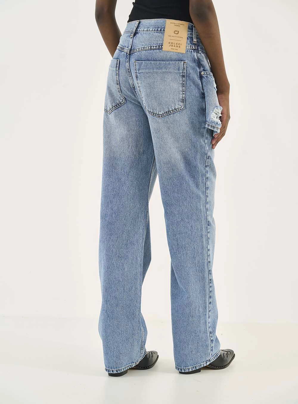Calça Jeans Wide Leg Barcelona Com Sobreposição Índigo