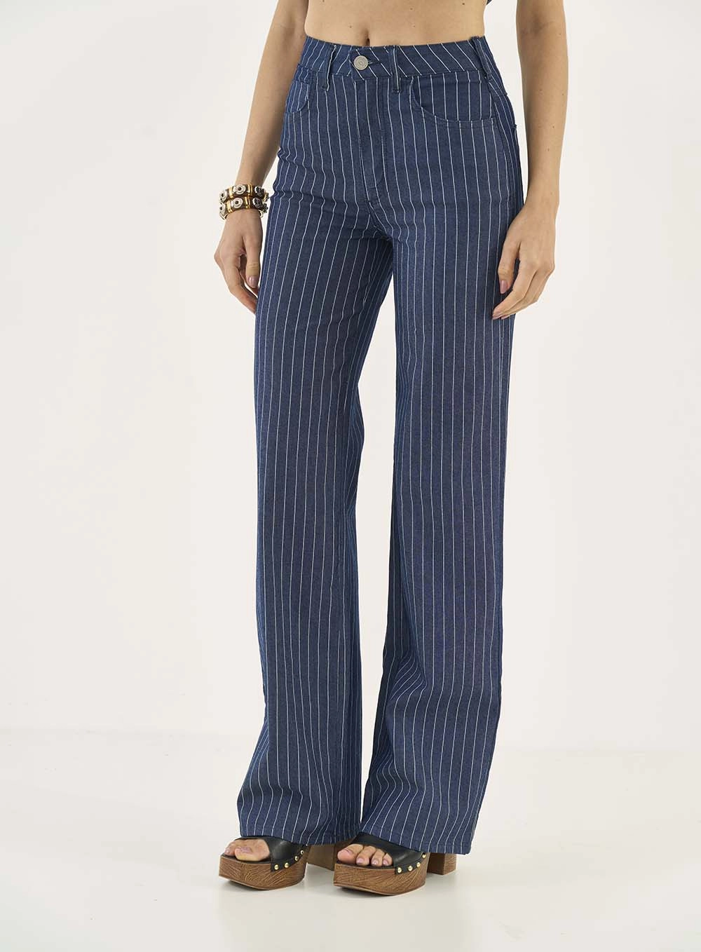Calça Listrada Berlim Reta Estampados