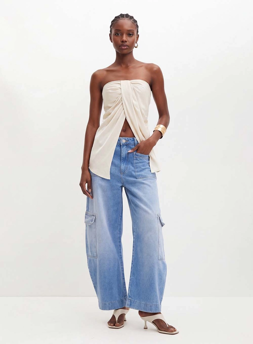 Blusa Feminina Tomara Que Caia Com Transpasse Bege 3