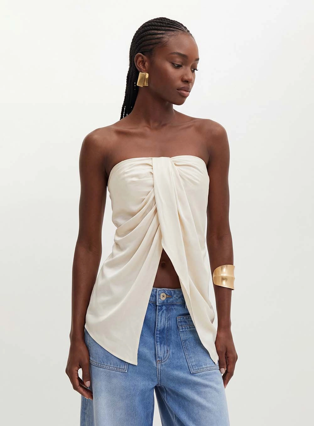 Blusa Feminina Tomara Que Caia Com Transpasse Bege 1
