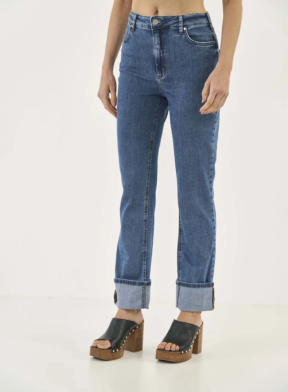 Calça Jeans Roma Stretch Com Dobra Índigo
