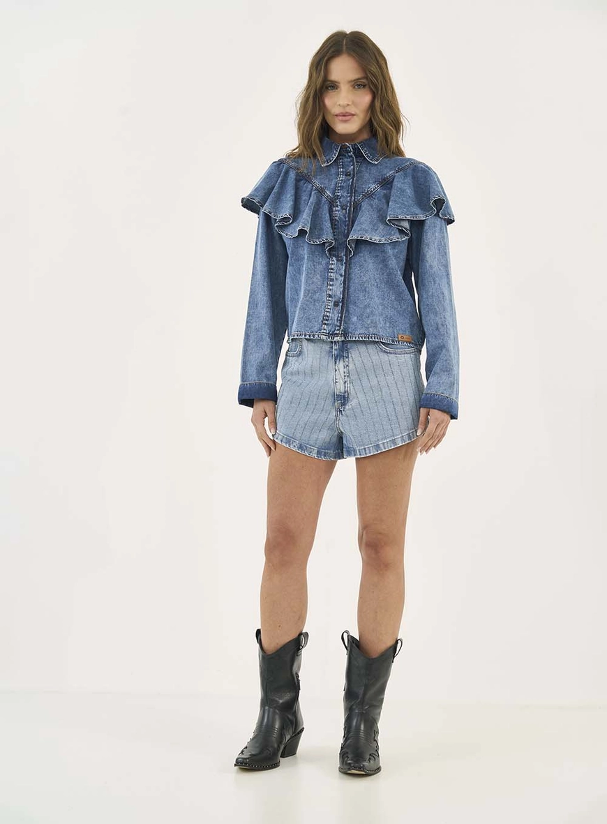 Short Jeans Justo Dubai Com Aplicação