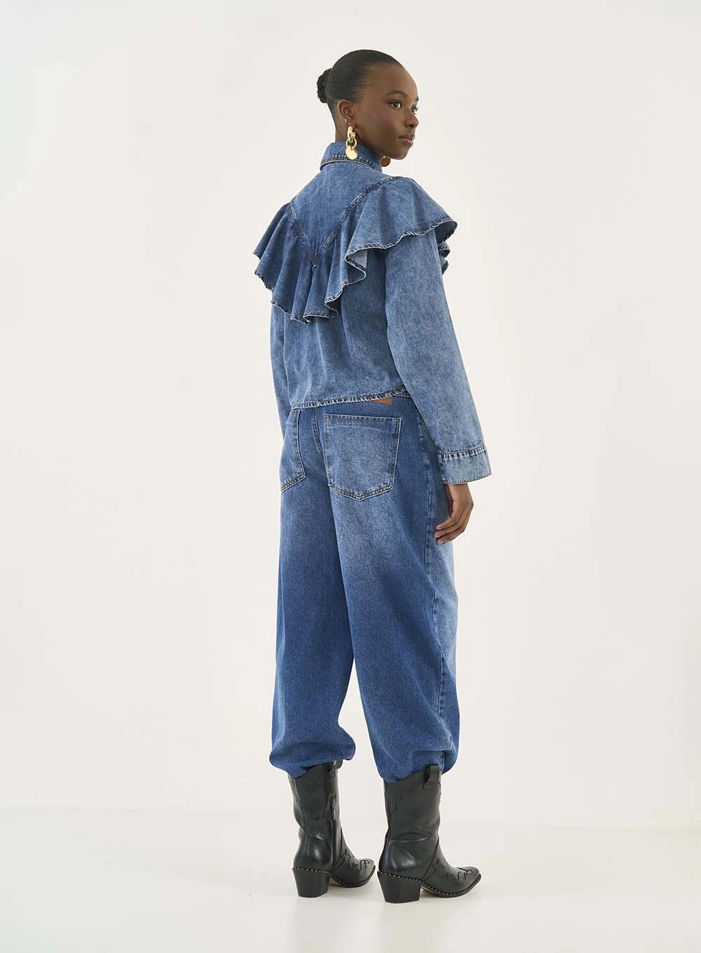 Camisa Jeans Comfort Com Babados Índigo