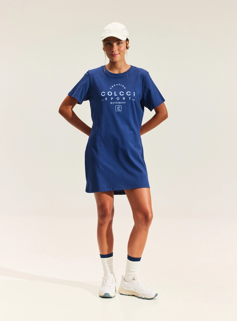 Vestido Com Estampa E Mangas Curtas Azul