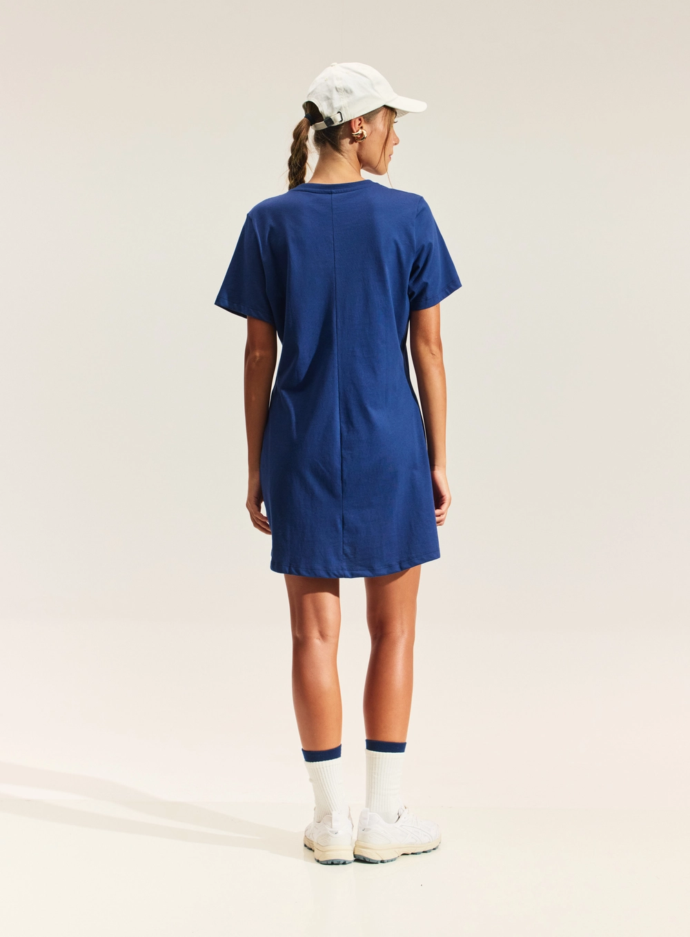 Vestido Com Estampa E Mangas Curtas Azul