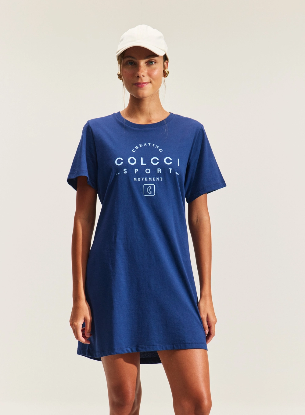 Vestido Com Estampa E Mangas Curtas Azul