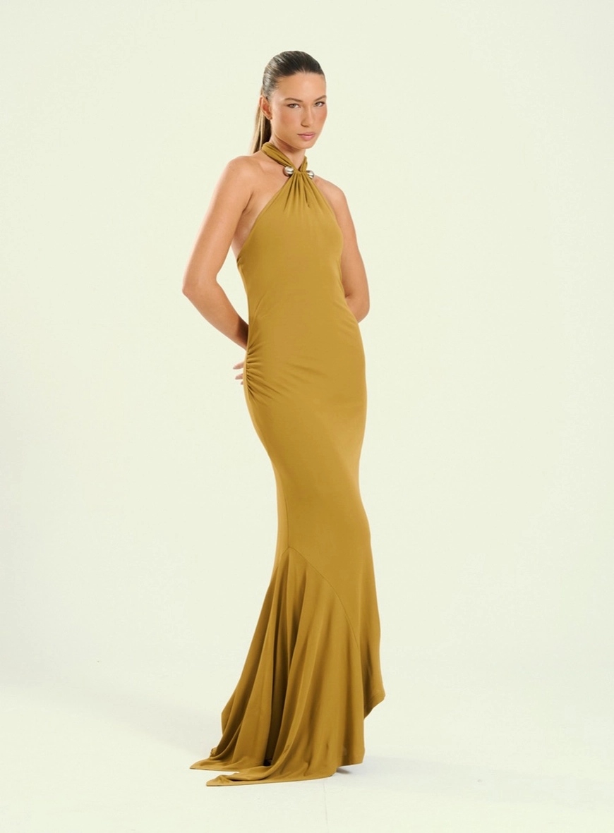 Vestido Feminino Longo Assimétrico Bege 1