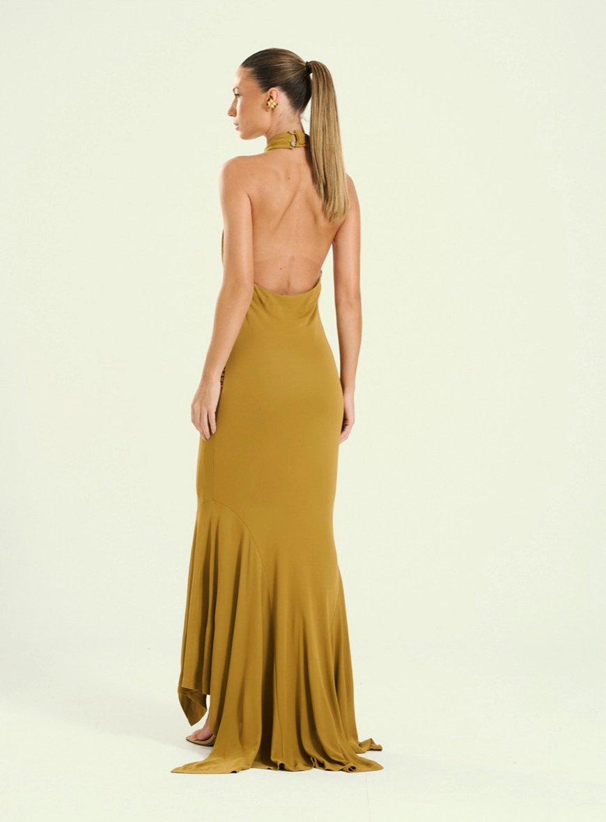 Vestido Feminino Longo Assimétrico Bege 2