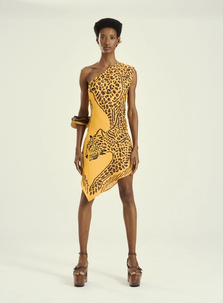 Vestido Feminino Curto Um Ombro Só Estampado