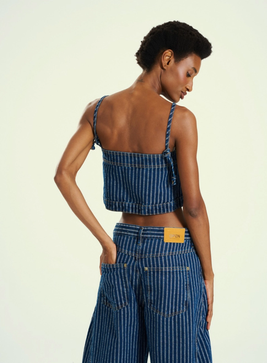 Top Cropped Jeans Estampado Com Alças Finas Estampados 2