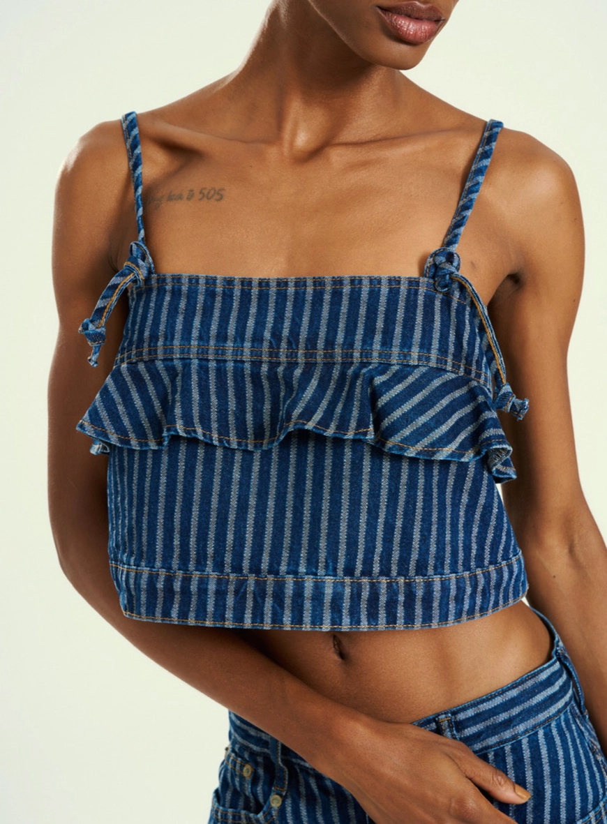 Top Cropped Jeans Estampado Com Alças Finas Estampados 3