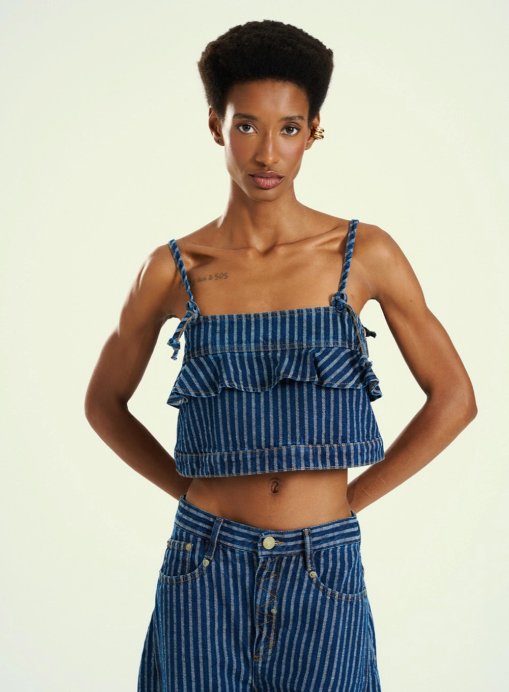 Top Cropped Jeans Estampado Com Alças Finas Estampados 1