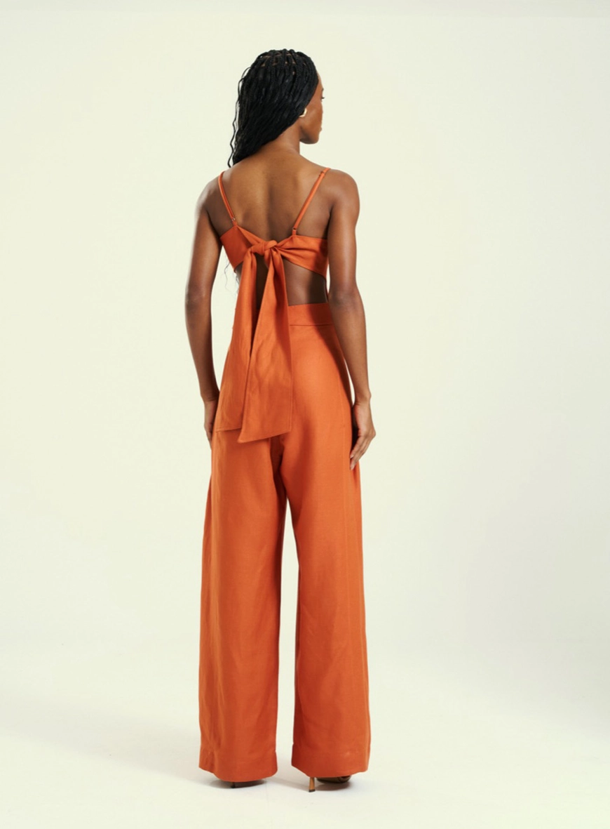 Macacão Pantalona Com Amarração Marrom 2
