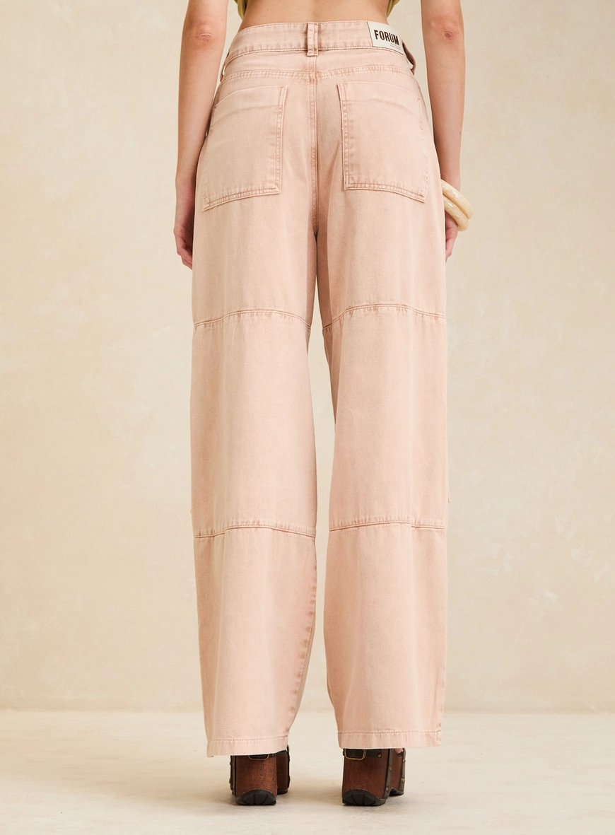 Calça Sarja Baggy Bolso Cargo Feminina Marrom 2