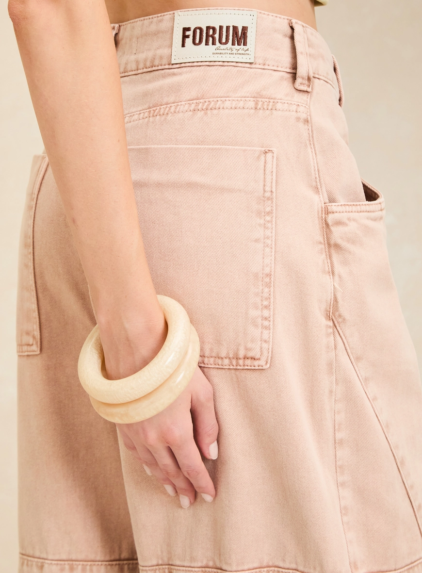 Calça Sarja Baggy Bolso Cargo Feminina Marrom 4