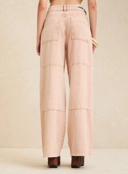 Calça Sarja Baggy Bolso Cargo Feminina