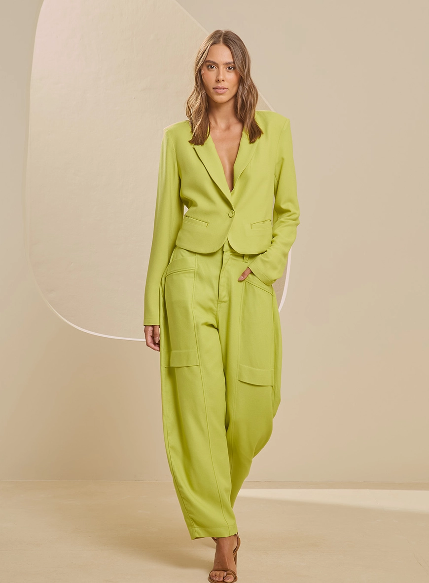 Calça Alfaiataria Slouchy Feminina Cintura Alta Verde