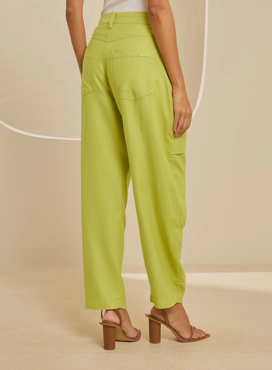 Calça Alfaiataria Slouchy Feminina Cintura Alta Verde