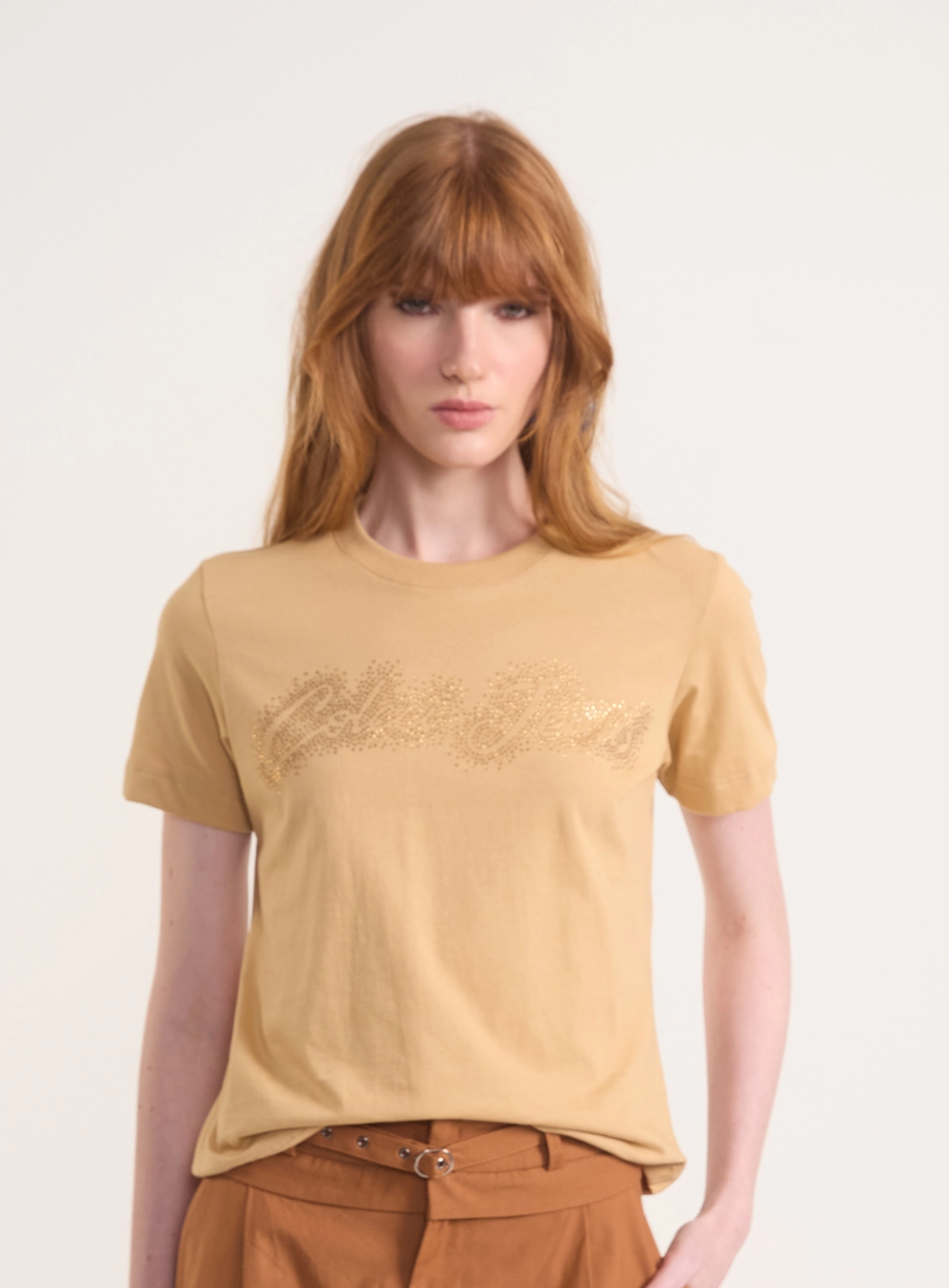 Camiseta Heritage Glow Com Strass Bege