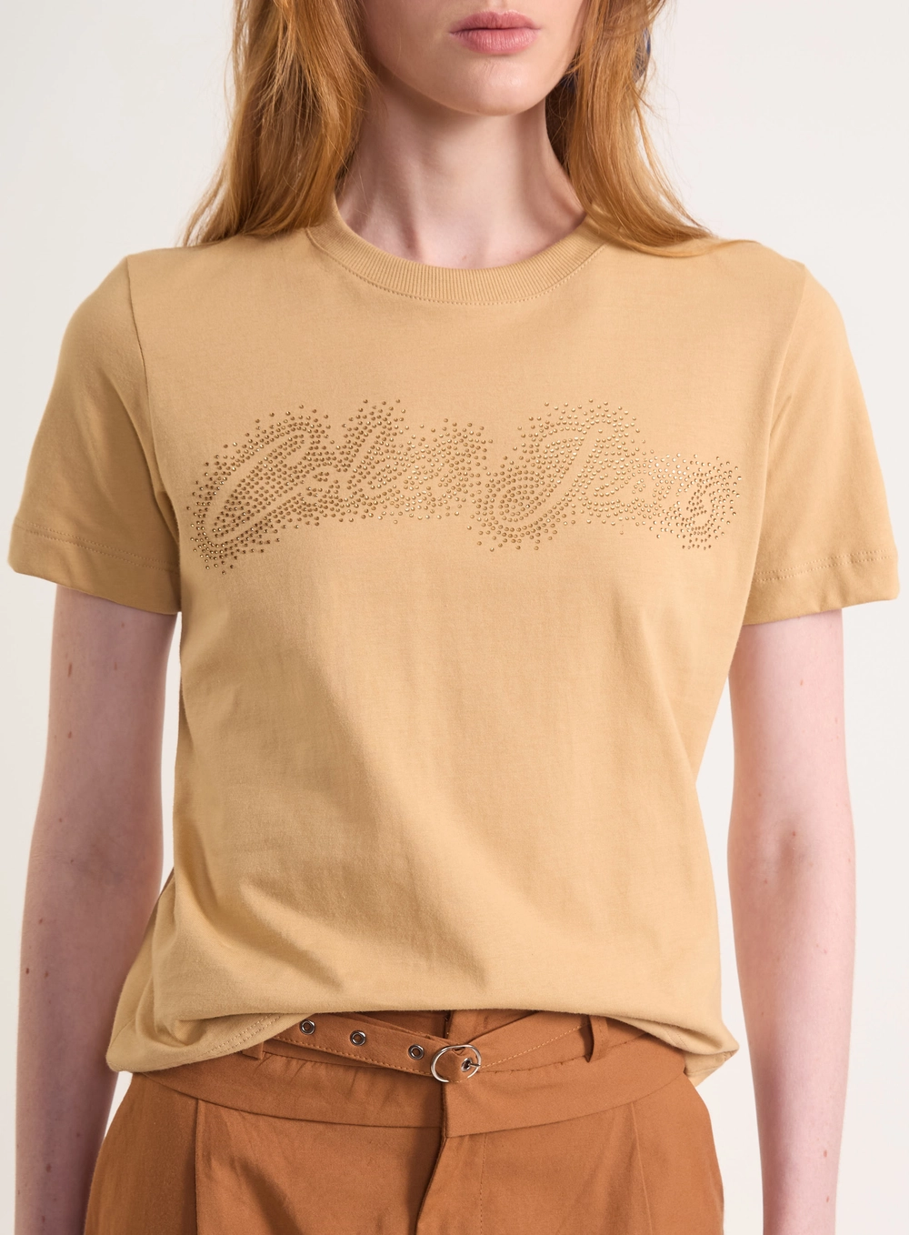 Camiseta Heritage Glow Com Strass Bege