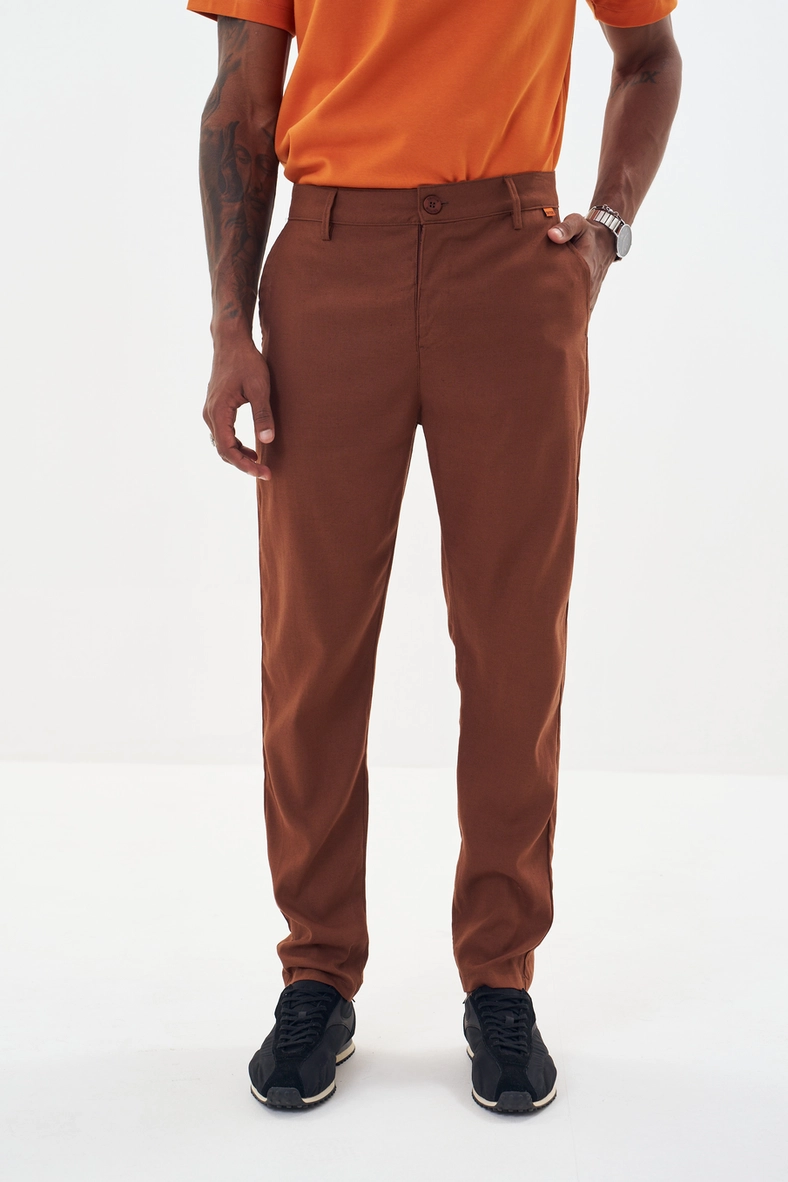 Calça Masculina Alfaiataria Linho Marrom 2