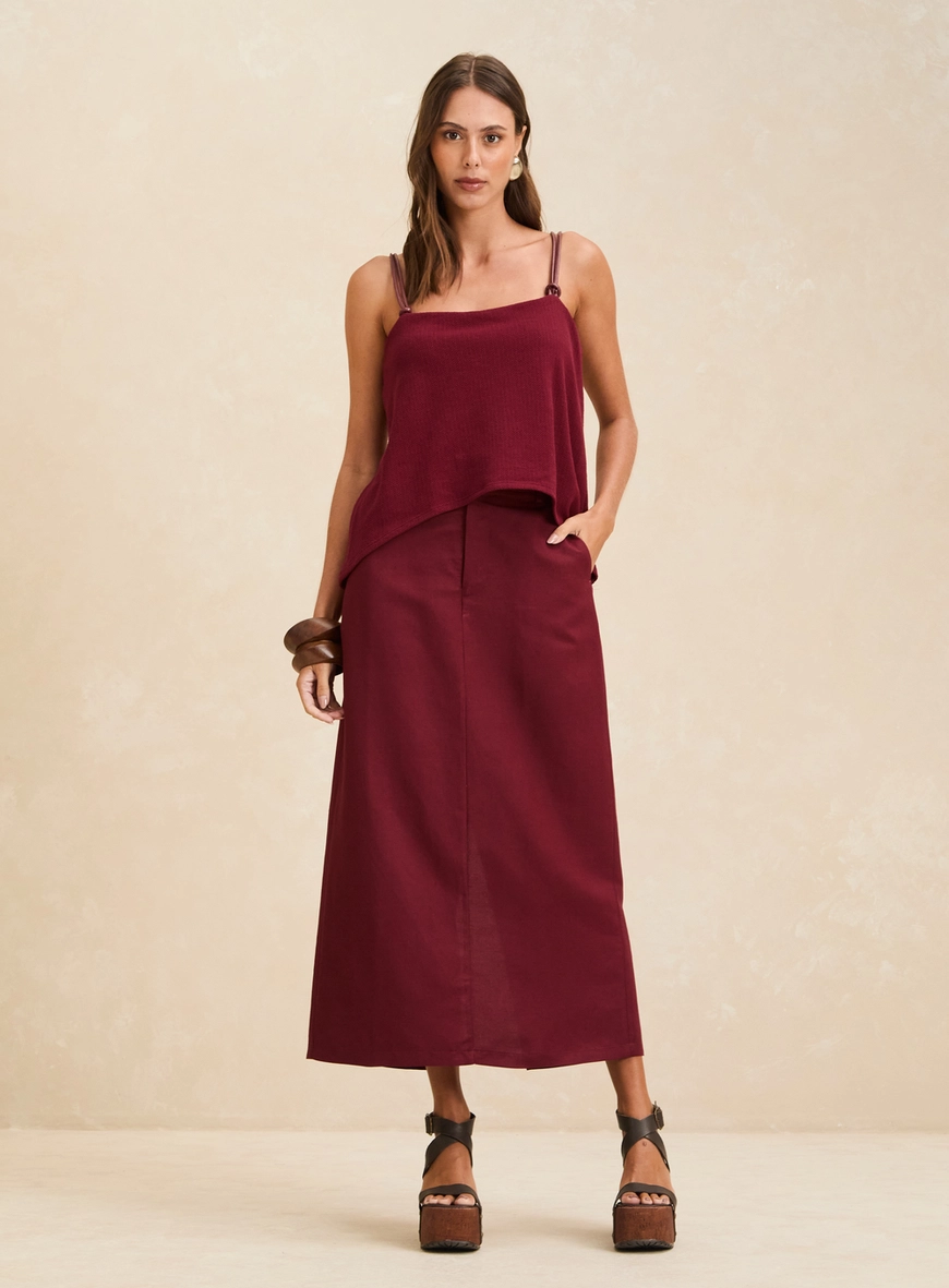 Saia Midi Alfaiataria Reta Vermelho 1
