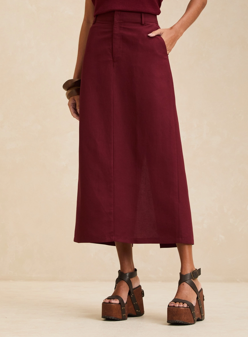 Saia Midi Alfaiataria Reta Vermelho 3