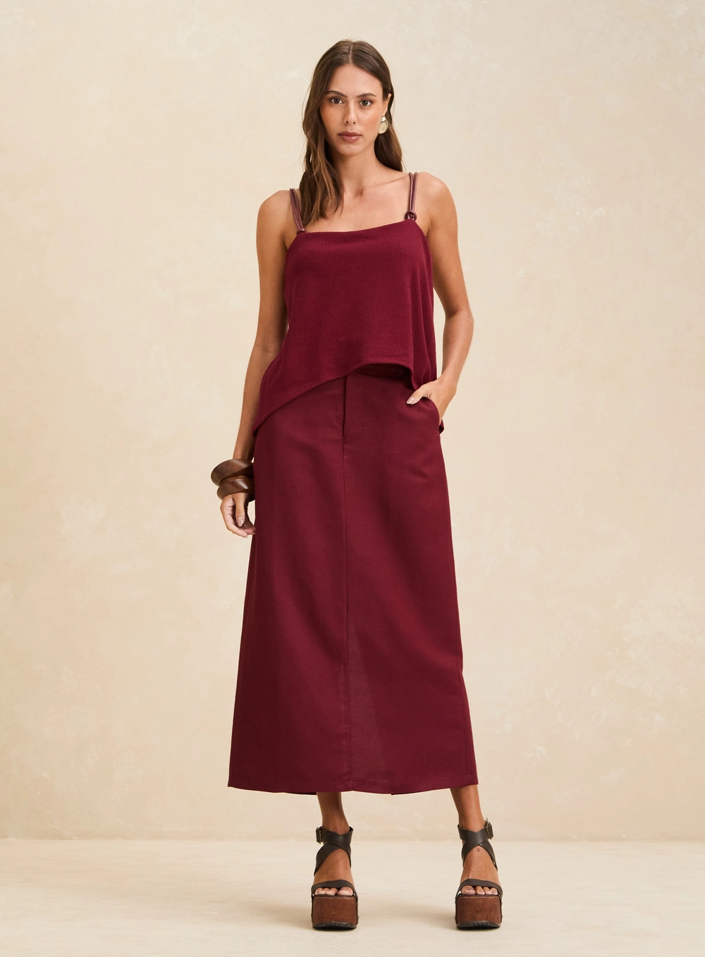 Saia Midi Alfaiataria Reta Vermelho 1