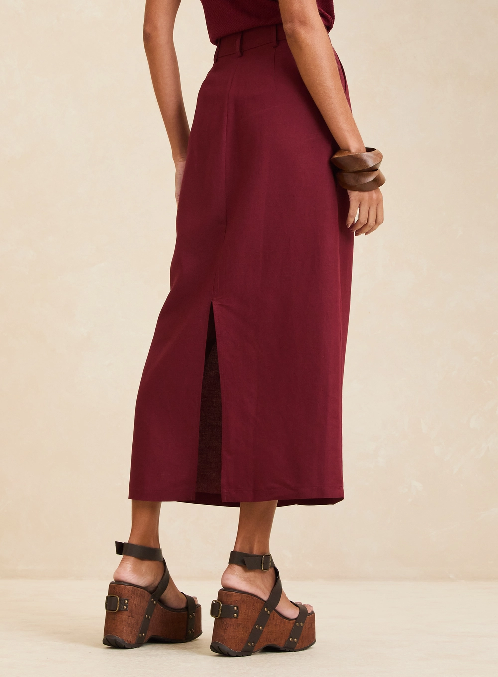 Saia Midi Alfaiataria Reta Vermelho 2