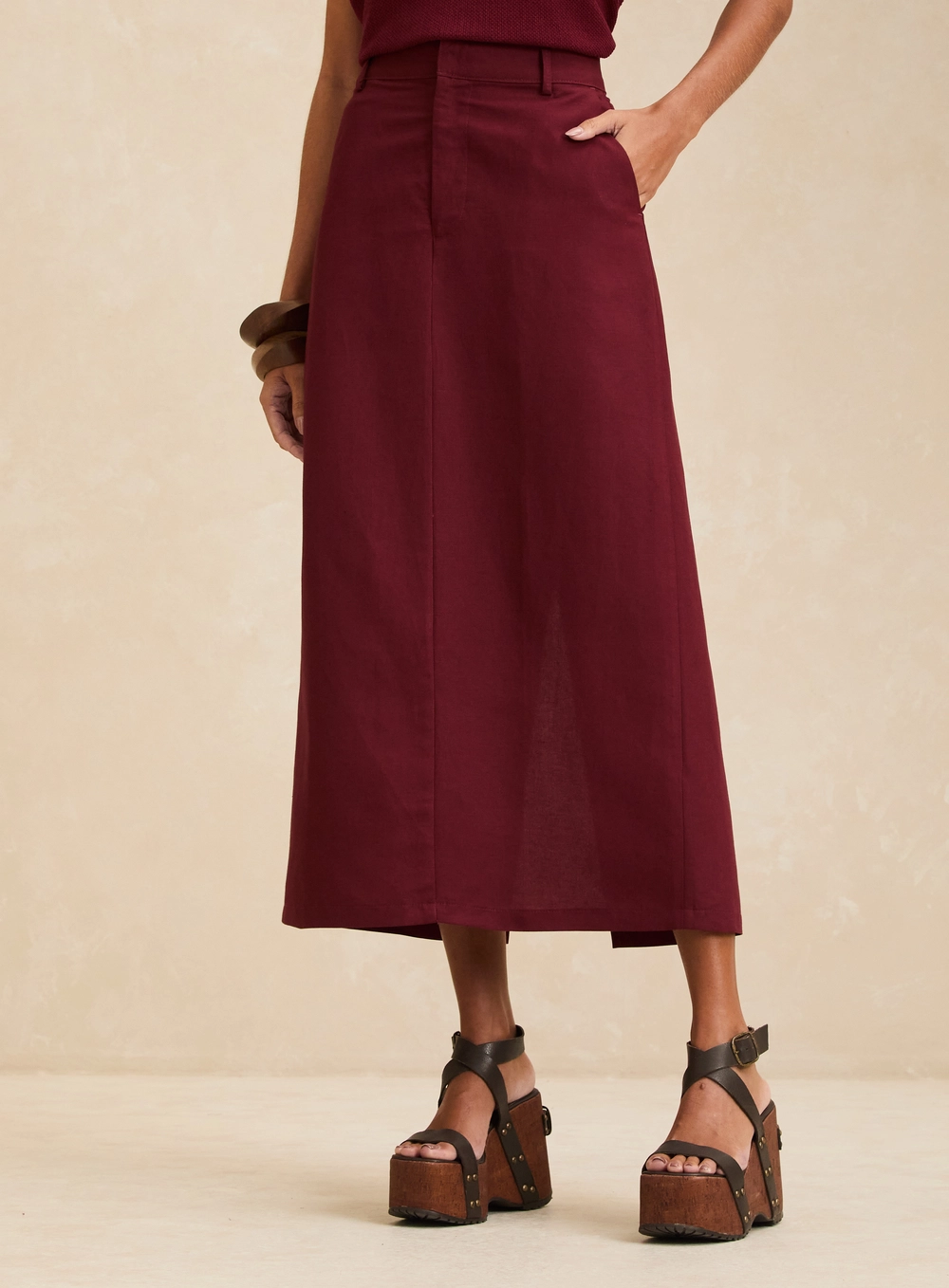 Saia Midi Alfaiataria Reta Vermelho 3