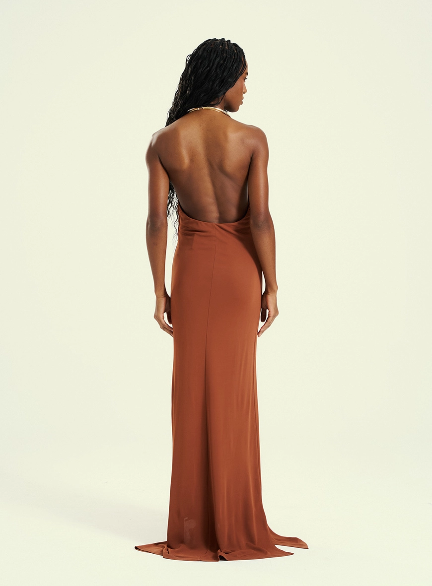 Vestido Longo Costas Nuas Marrom 3