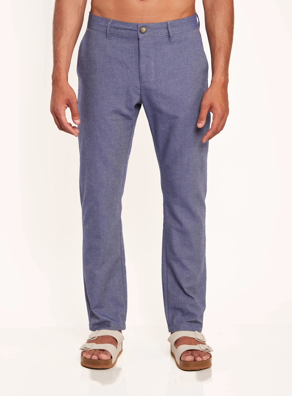 Calça Masculina Reta Com Textura E Bolsos Azul