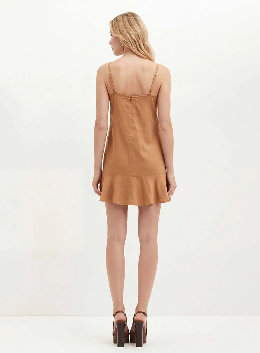 Vestido Curto Com Babado Na Barra - Comfort Bege 2