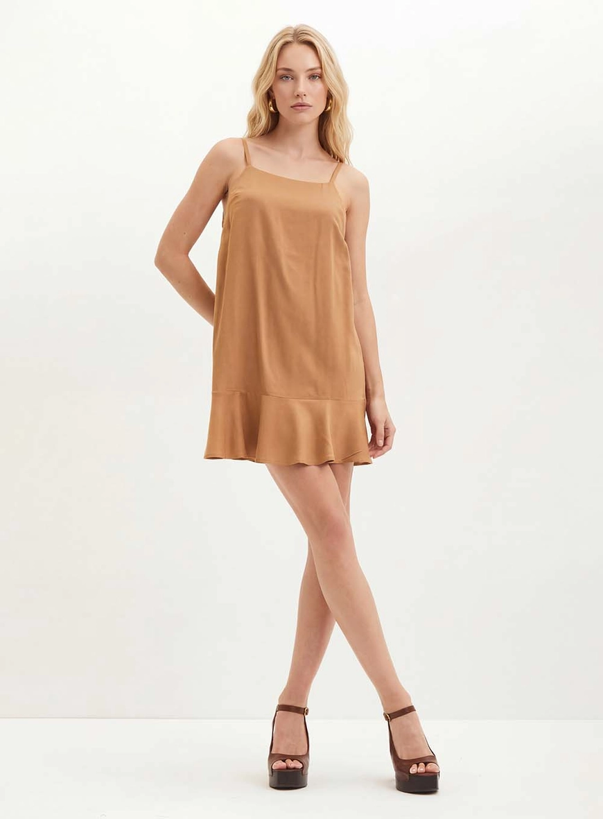 Vestido Curto Com Babado Na Barra - Comfort Bege 3