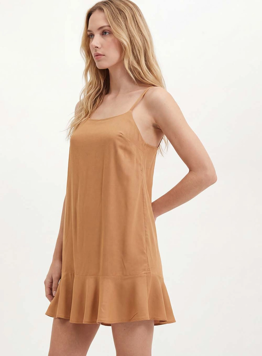 Vestido Curto Com Babado Na Barra - Comfort Bege 4