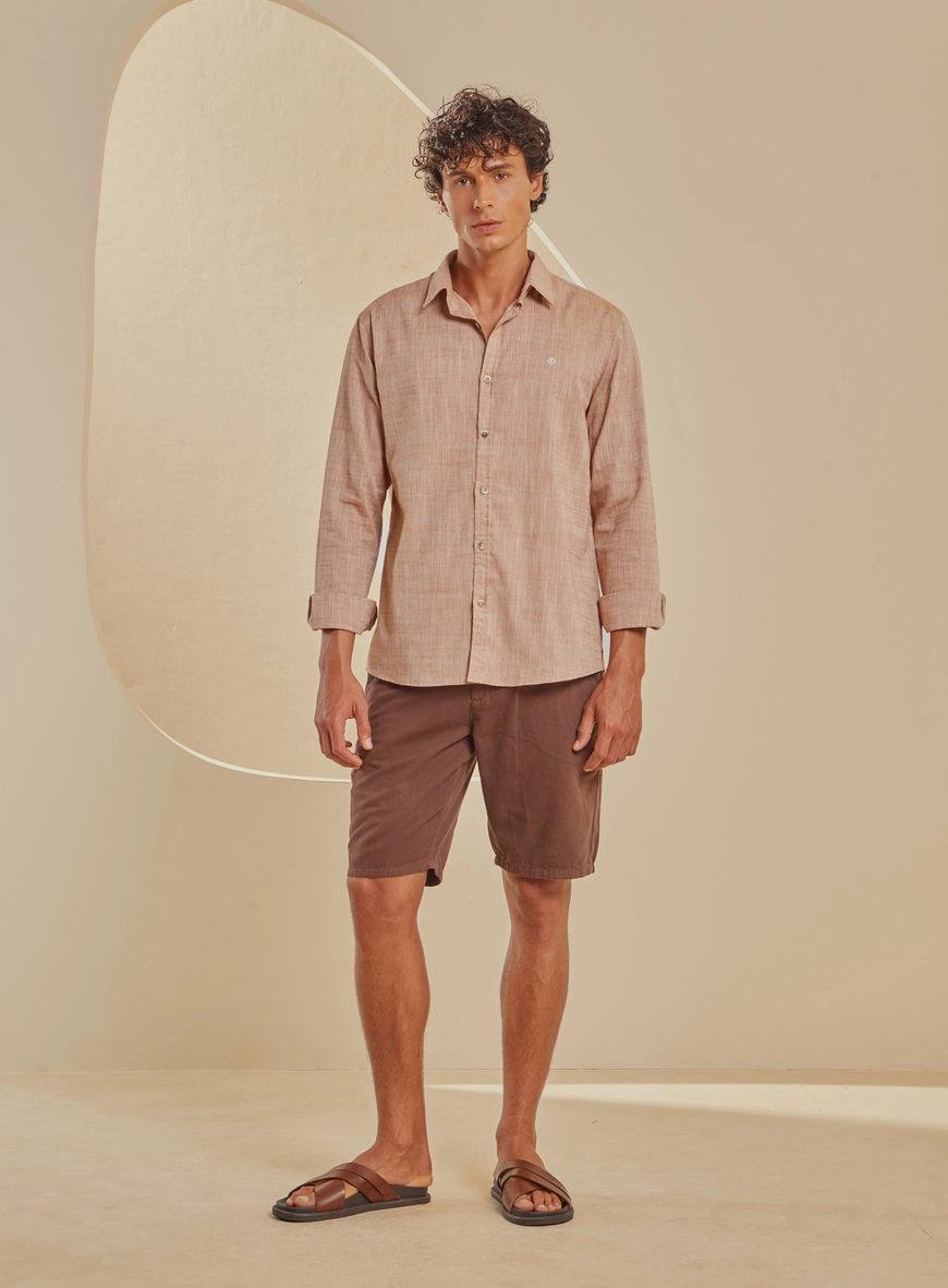 Camisa Masculina Relax Manga Longa Marrom