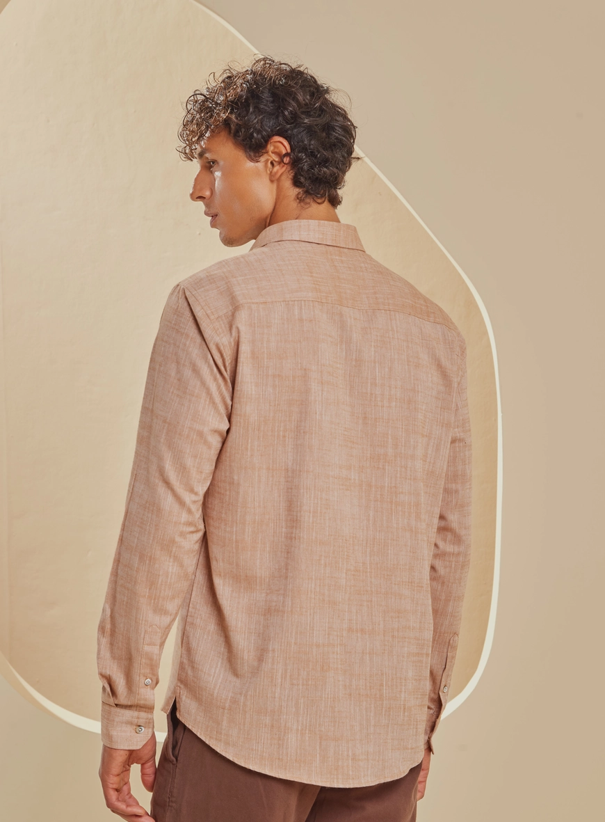 Camisa Masculina Relax Manga Longa Marrom