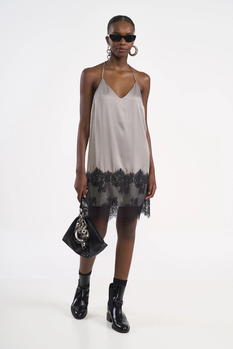 Vestido Slip Dress Acetinado Com Renda