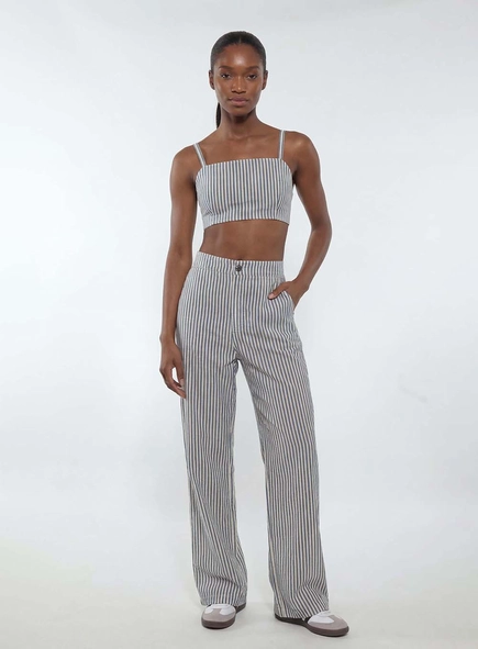 Calça Alfaiataria Feminina Loose Fit Listrada