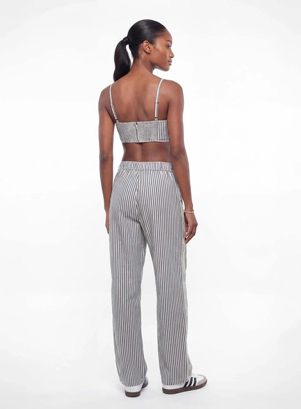Calça Alfaiataria Feminina Loose Fit Listrada
