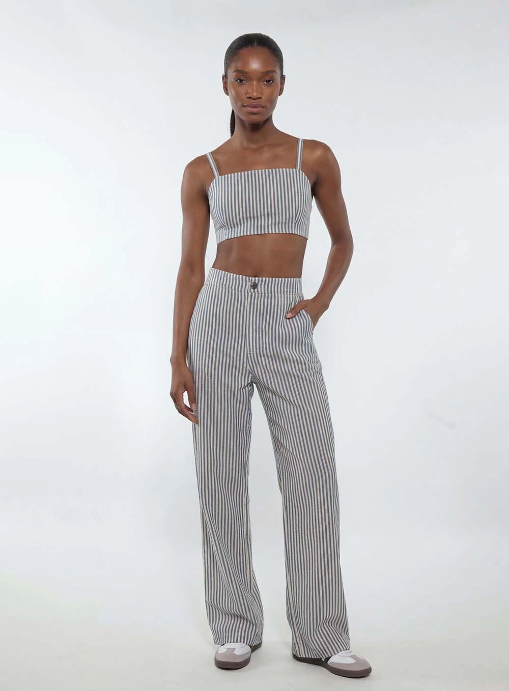 Calça Alfaiataria Feminina Loose Fit Listrada Estampados 1
