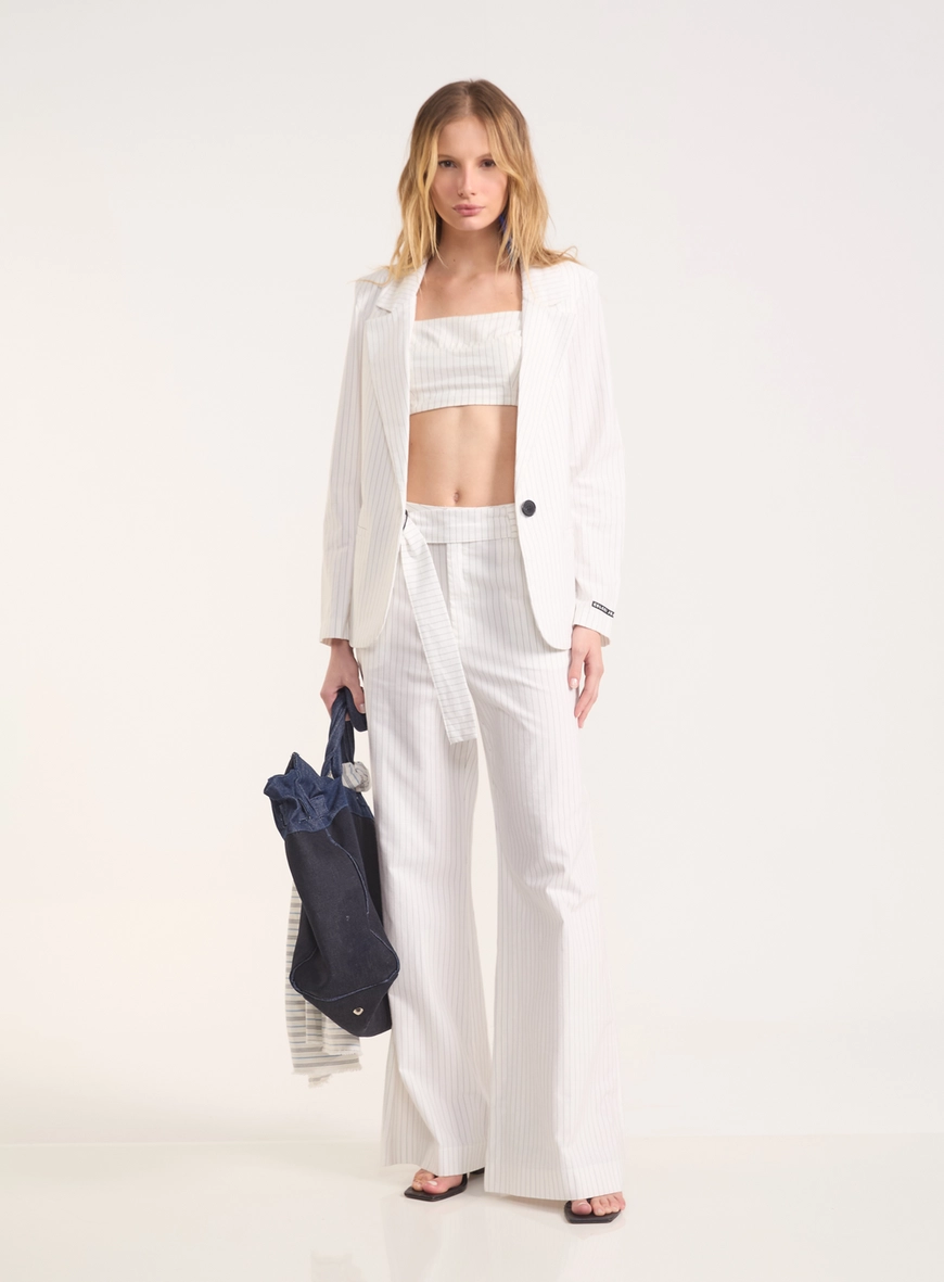 Calça Pantalona Risca De Giz Tailoring