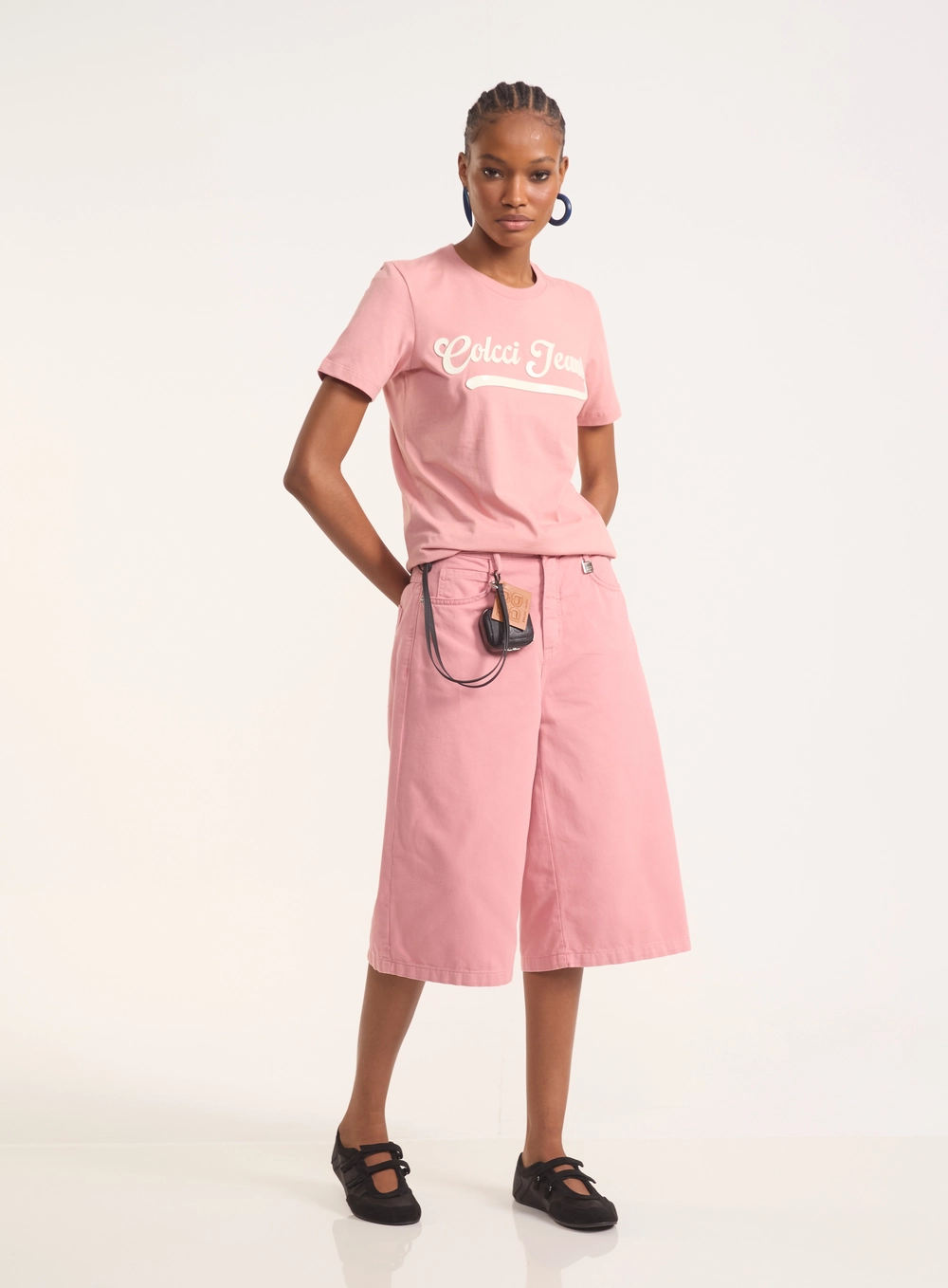 Bermuda Cancun Wide Leg Com Cintura Alta Rosa