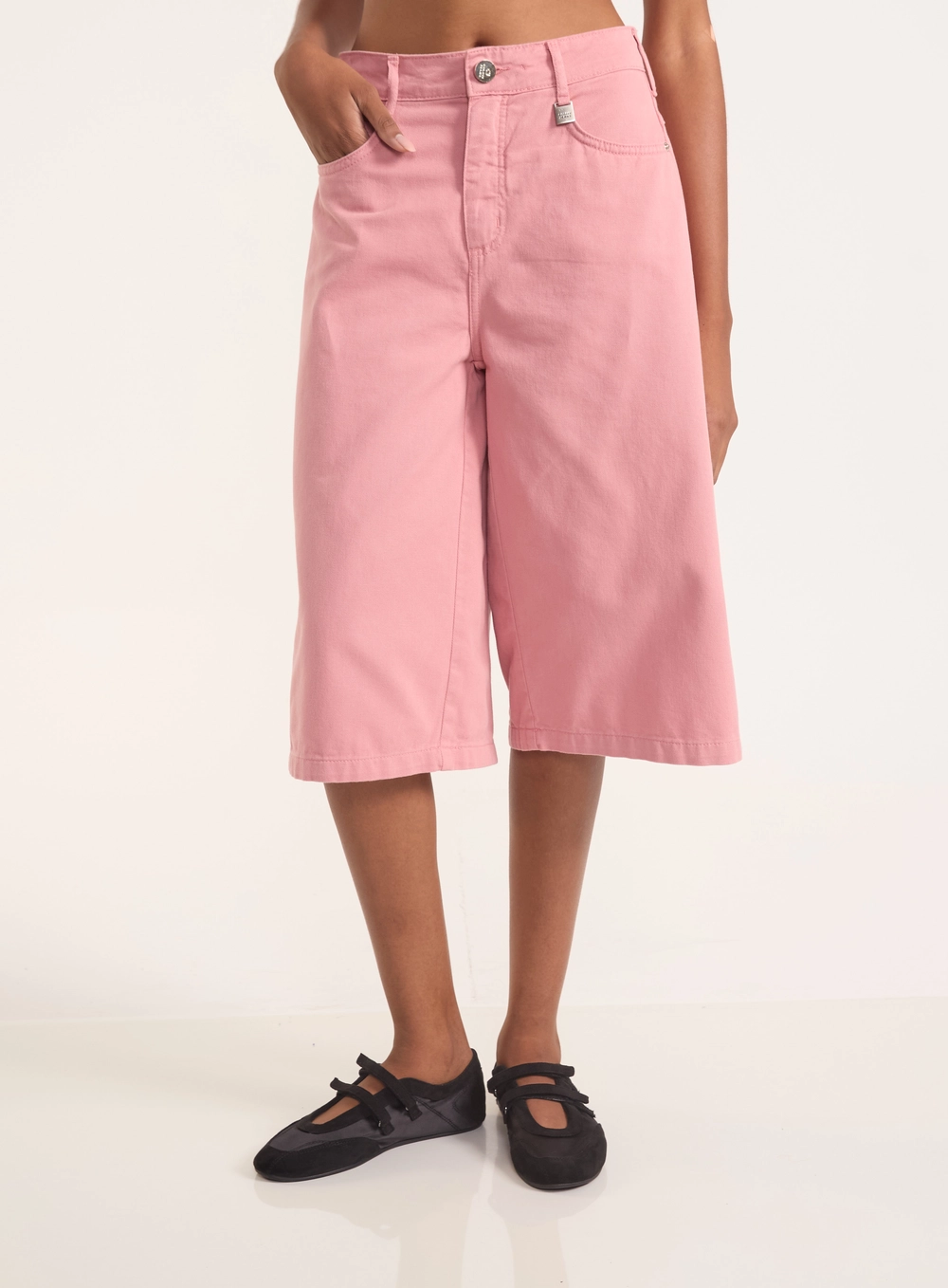 Bermuda Cancun Wide Leg Com Cintura Alta Rosa