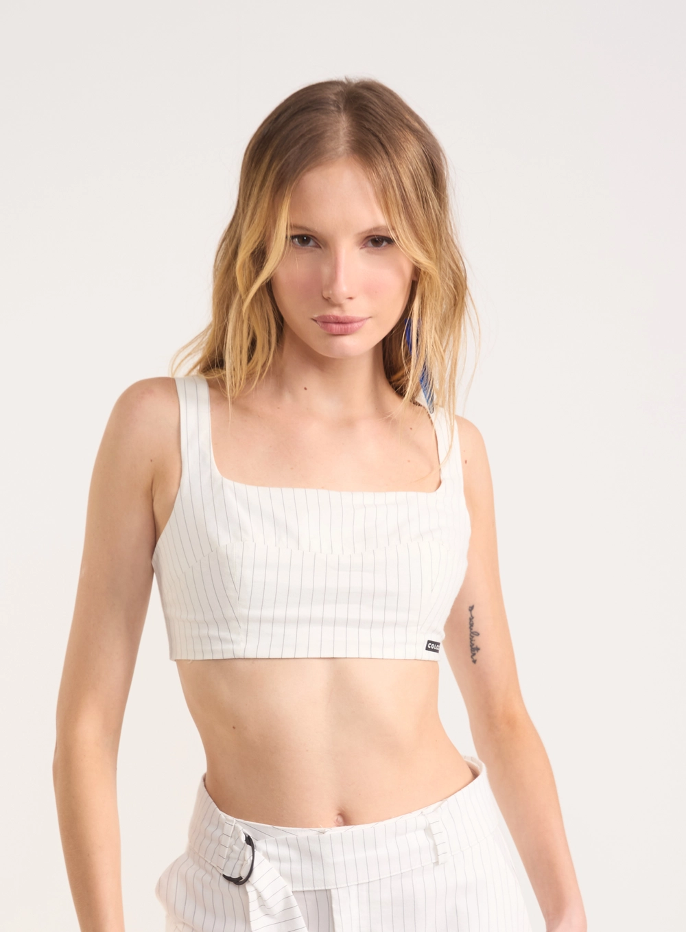 Top Cropped Risca De Giz Com Lastex Estampados
