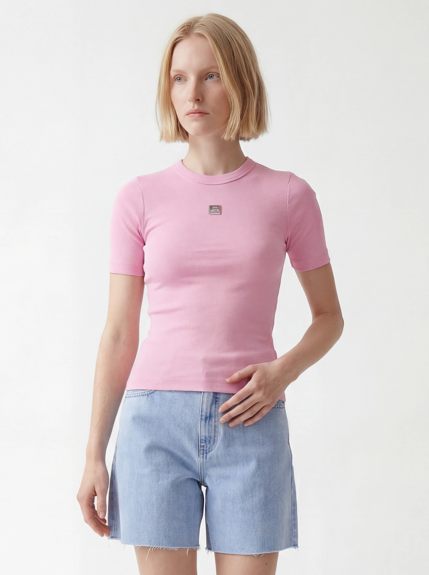 Blusa Slim Canelada Manga Curta Rosa 3
