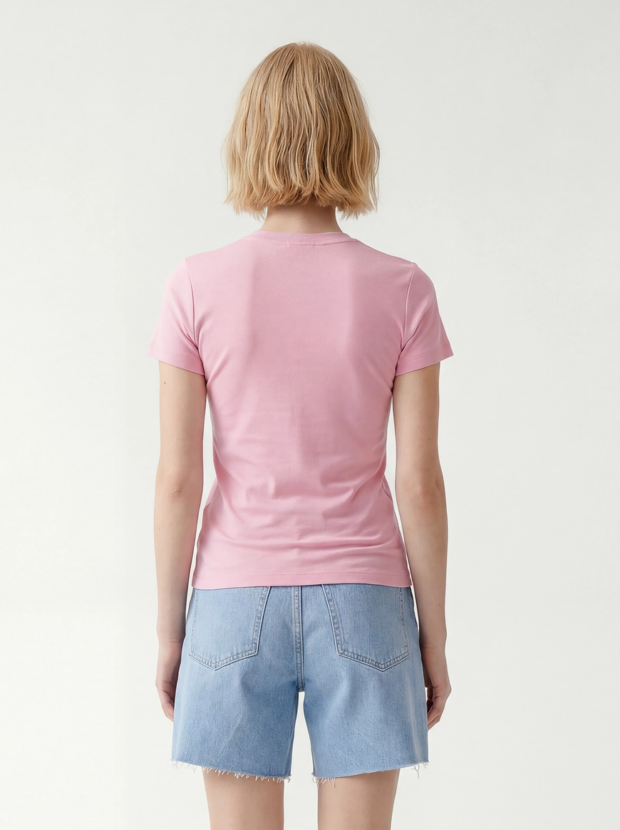 Blusa Slim Canelada Manga Curta Rosa 4