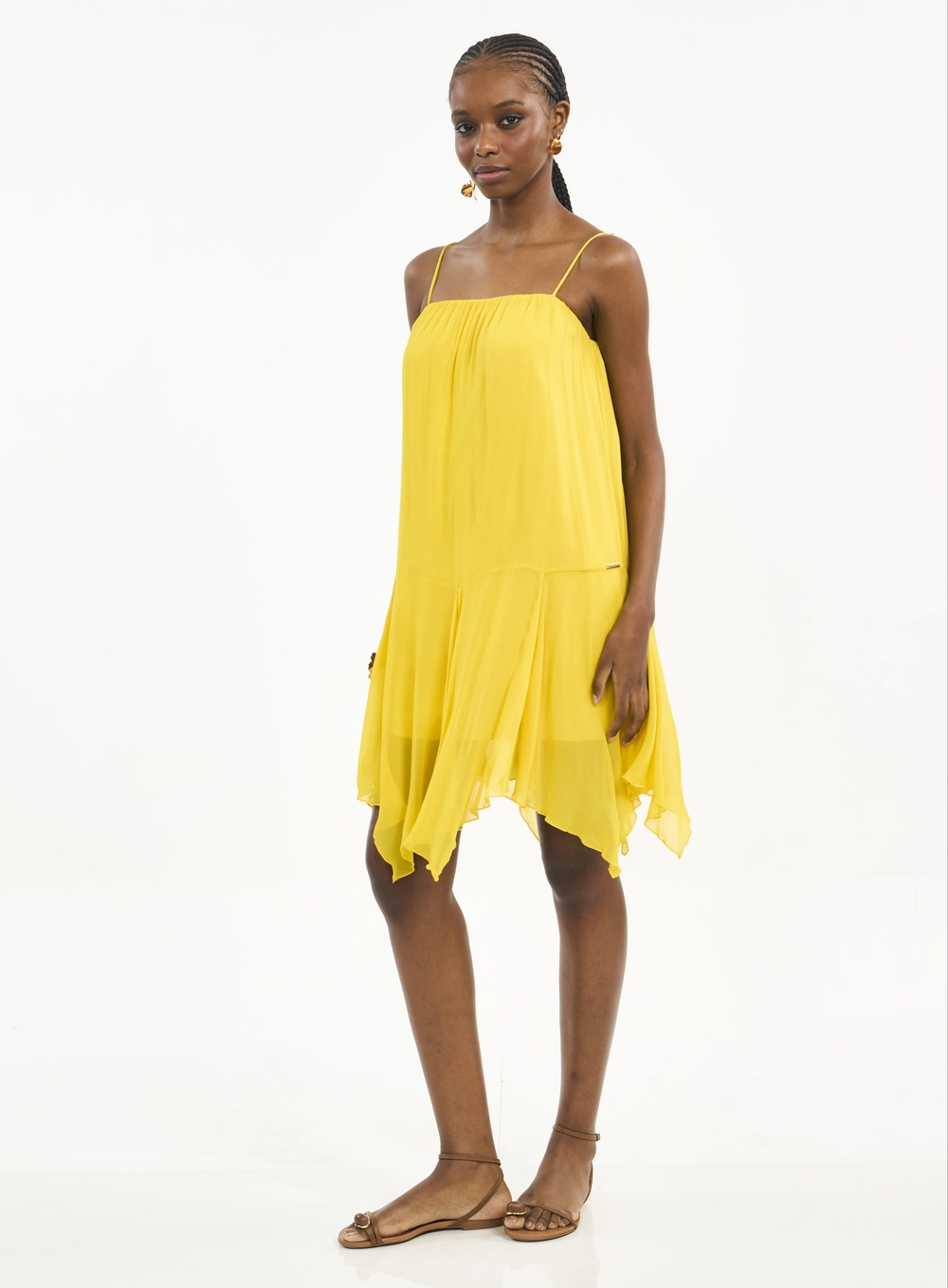 Vestido Curto Com Alças E Pontas Amarelo